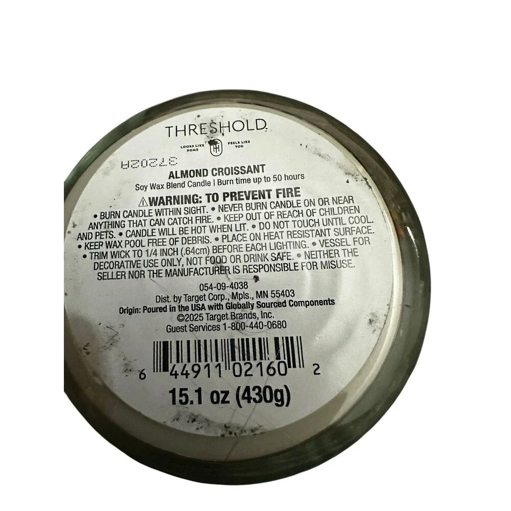 THRESHOLD Almond Croissant 2 wick 15.1 oz Candle NEW Soy, Essential Oils